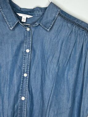 Time and Tru Denim-Look Button Front Shirt in Medium Blue